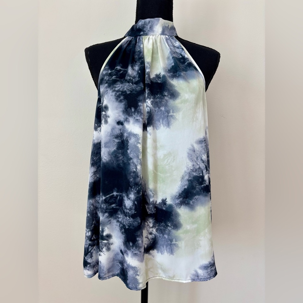 Peyton Jensen EVEREVE Tori Tye Dye Halter Tank Top Satin Soft Tie Neck Summer L